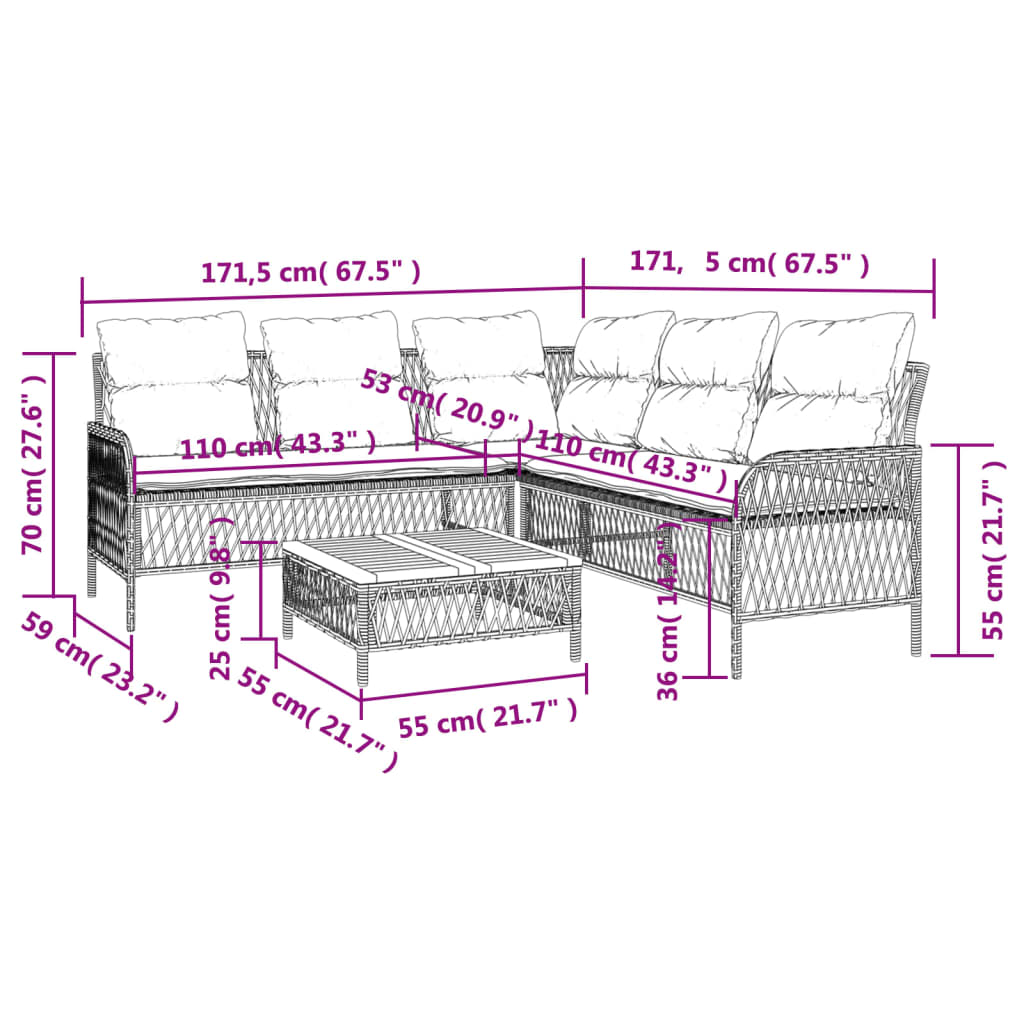 vidaXL 2 Piece Garden Sofa Set with Cushions Grey Poly Rattan