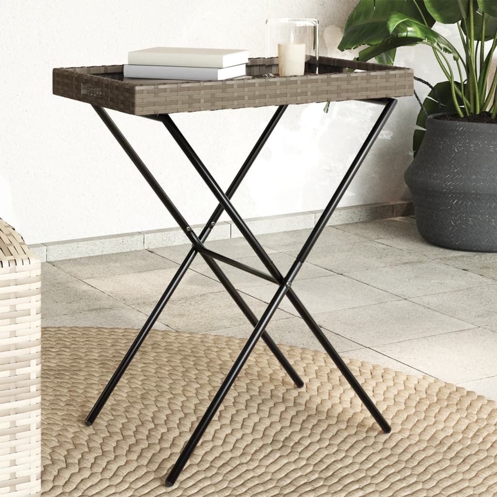 vidaXL Folding Tray Table Grey 65x40x75 cm Poly Rattan