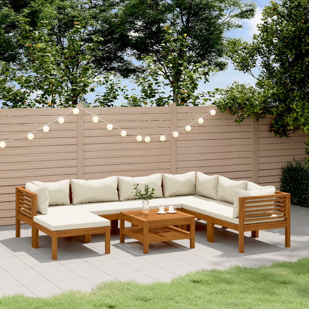 vidaXL 8 Piece Garden Lounge Set with Cream Cushion Solid Acacia Wood
