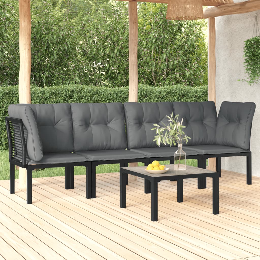 vidaXL 5 Piece Garden Lounge Set Black and Grey Poly Rattan