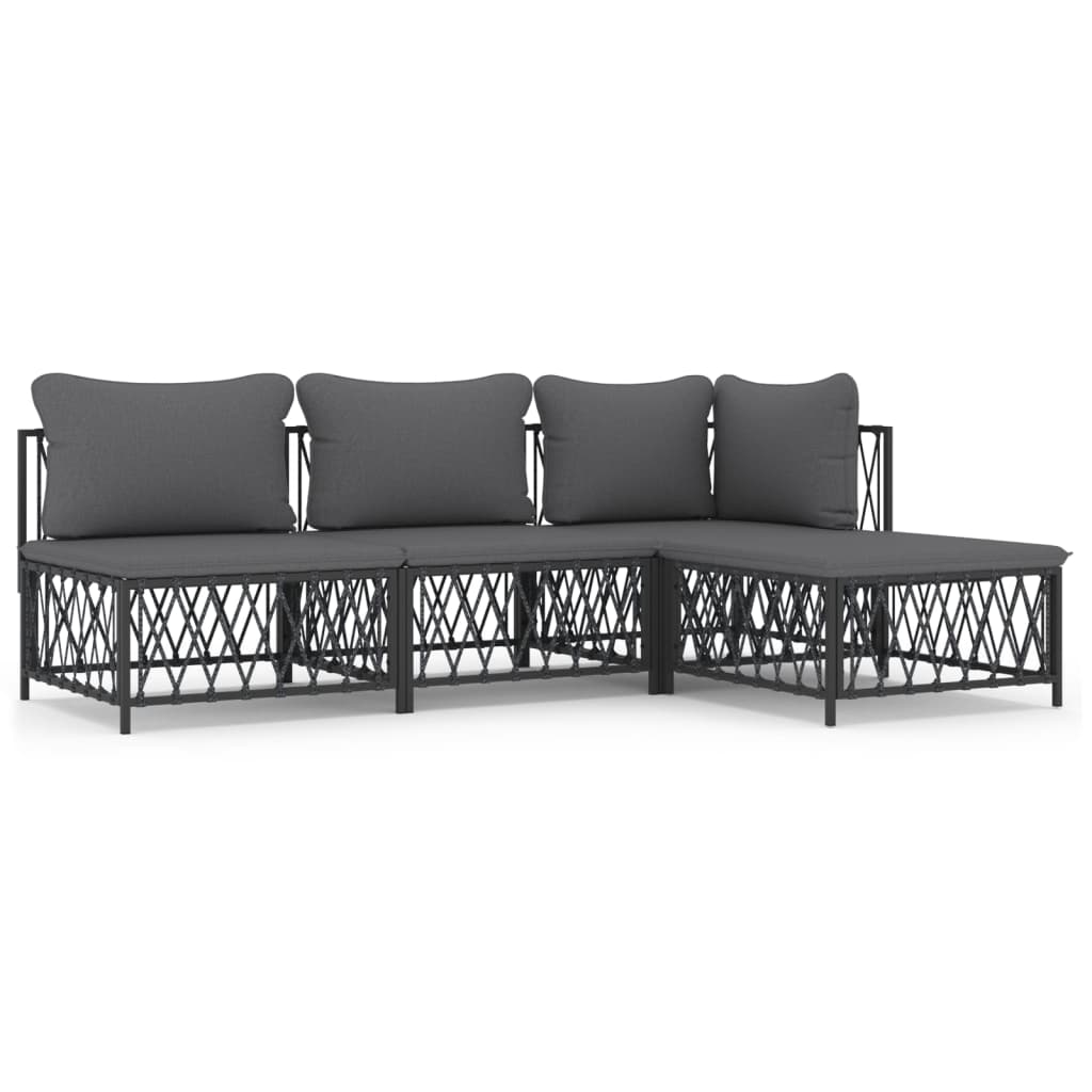 vidaXL 4 Piece Garden Lounge Set with Cushions Anthracite Steel
