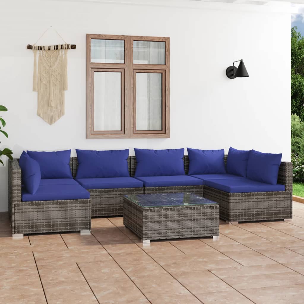 vidaXL 7 Piece Garden Lounge Set with Cushions Poly Rattan Grey