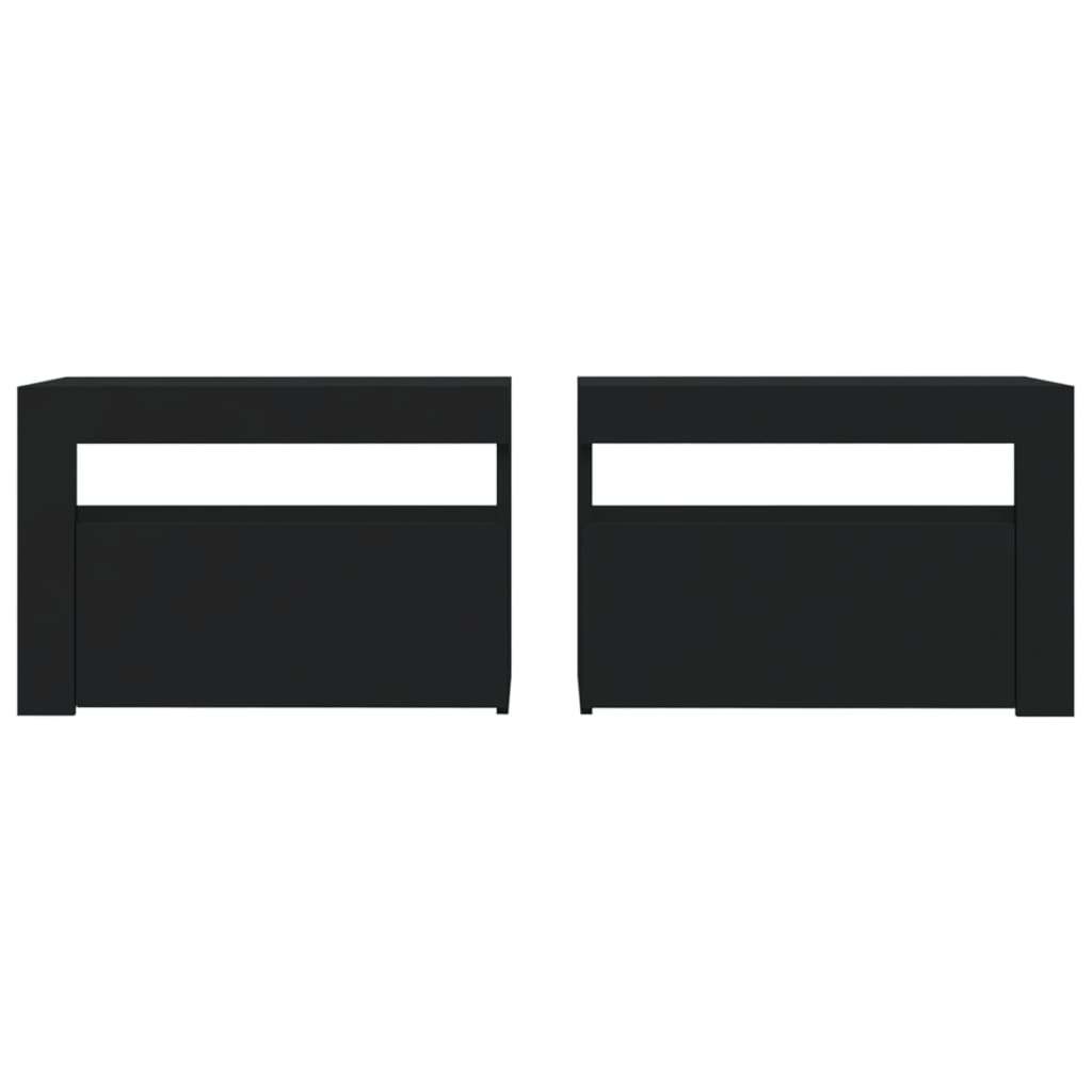 vidaXL Bedside Cabinets 2 pcs with LEDs Black 60x35x40 cm