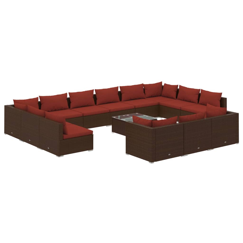 vidaXL 14 Piece Garden Lounge Set with Cushions Brown Poly Rattan