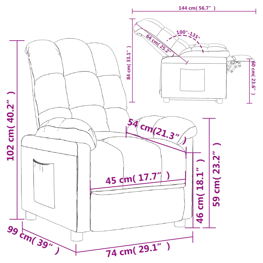 vidaXL Recliner Chair Taupe Fabric