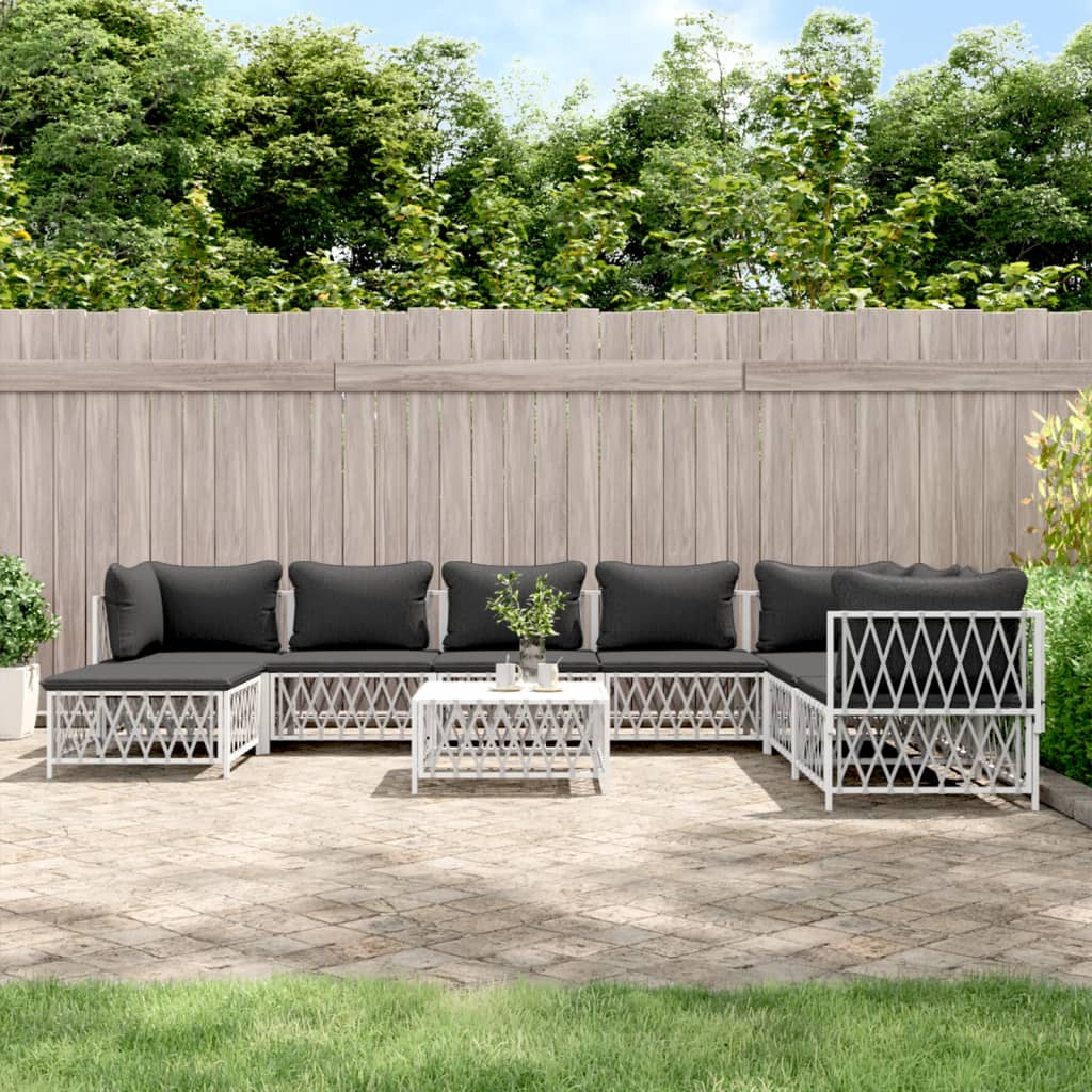 vidaXL 9 Piece Garden Lounge Set with Cushions White Steel