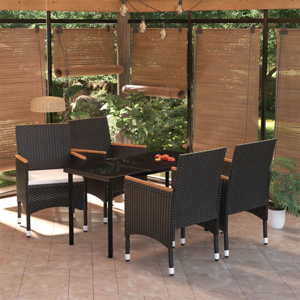 vidaXL 5 Piece Outdoor Dining Set with Cushions Black