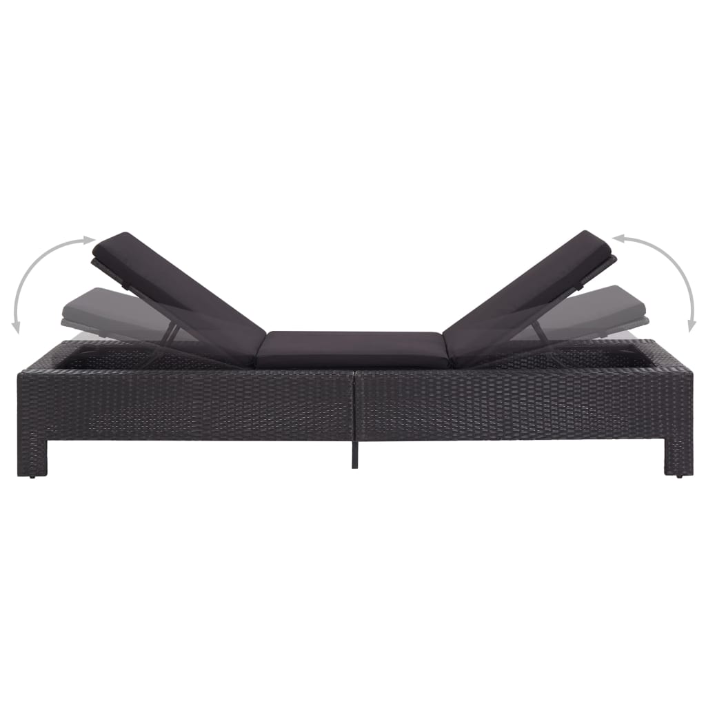 vidaXL Sunbed with Cushion Black Poly Rattan