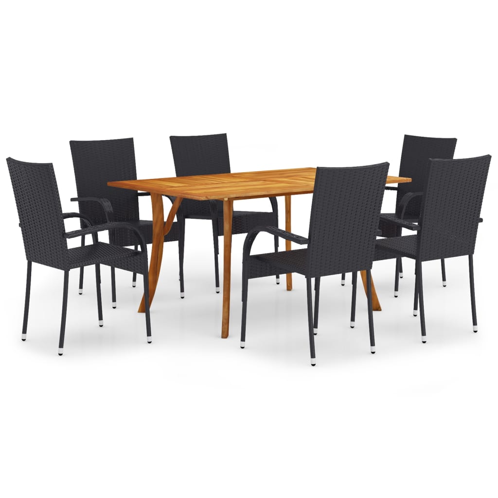 vidaXL 7 Piece Garden Dining Set Black