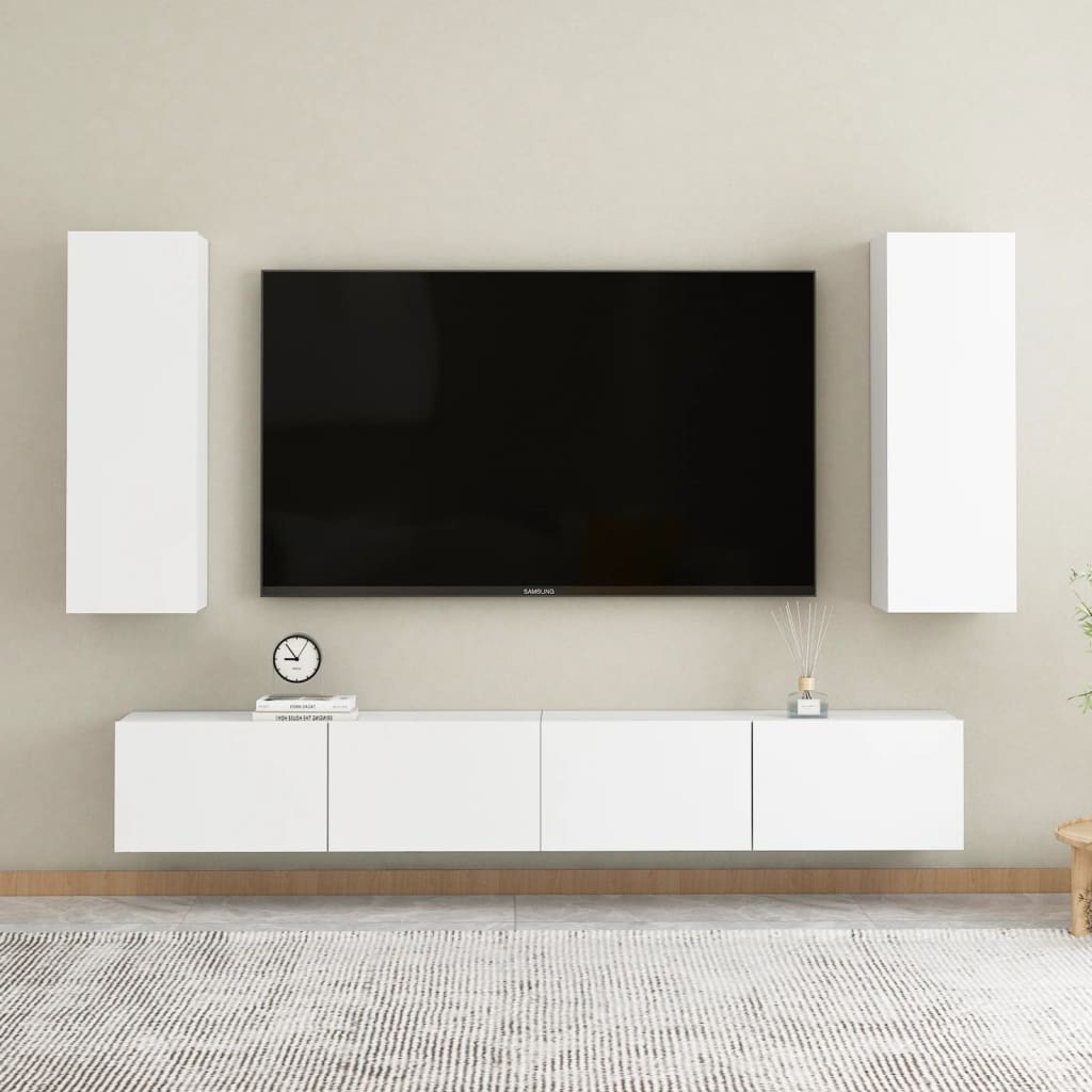 vidaXL 4 Piece TV Cabinet Set White Engineered Wood