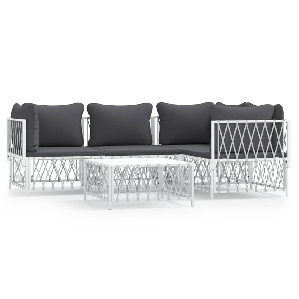 vidaXL 5 Piece Garden Lounge Set with Cushions White Steel