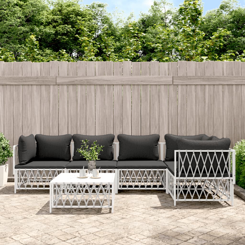 vidaXL 6 Piece Garden Lounge Set with Cushions White Steel