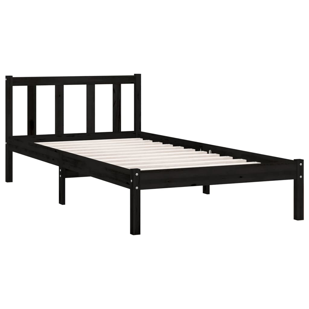 vidaXL Bed Frame without Mattress Black Solid Wood 90x200 cm