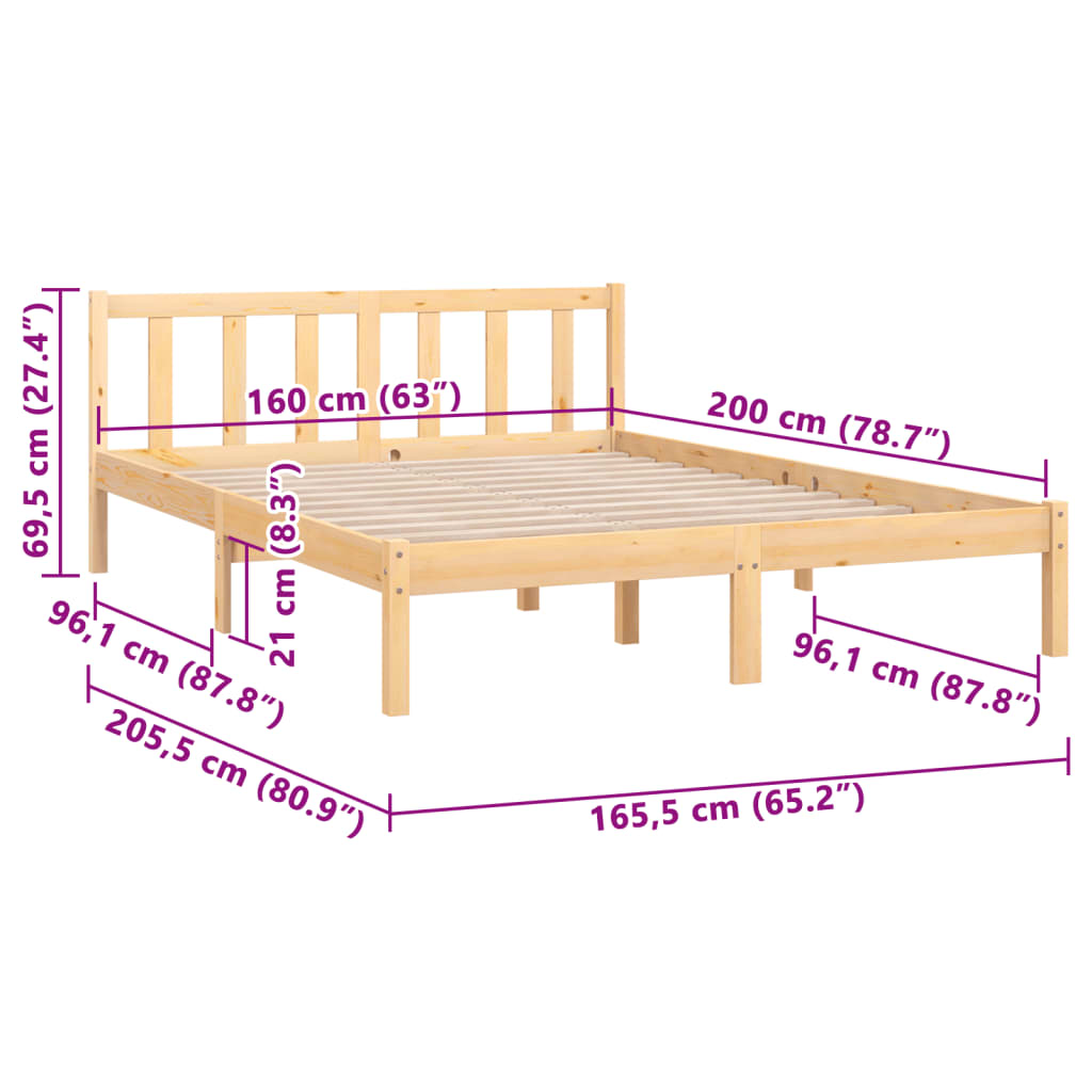 vidaXL Bed Frame without Mattress Solid Wood 160x200 cm