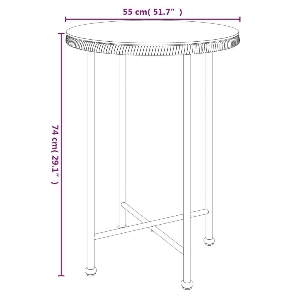 vidaXL Dining Table Black Ø55 cm Tempered Glass and Steel