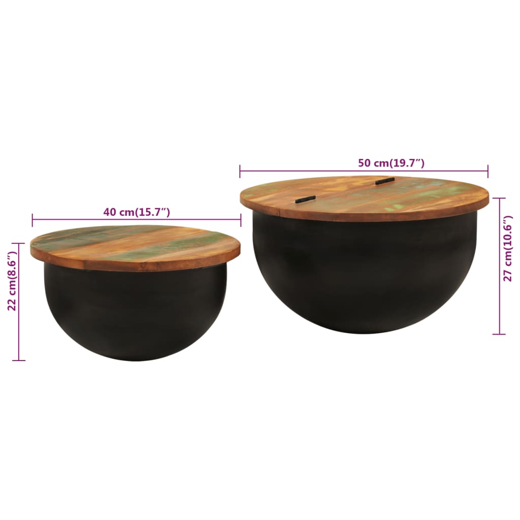 vidaXL 2 Piece Coffee Table Set Black Solid Wood Reclaimed