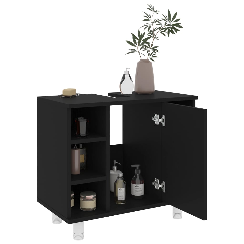 vidaXL 3 Piece Bathroom Furniture Set Black Engineered Wood