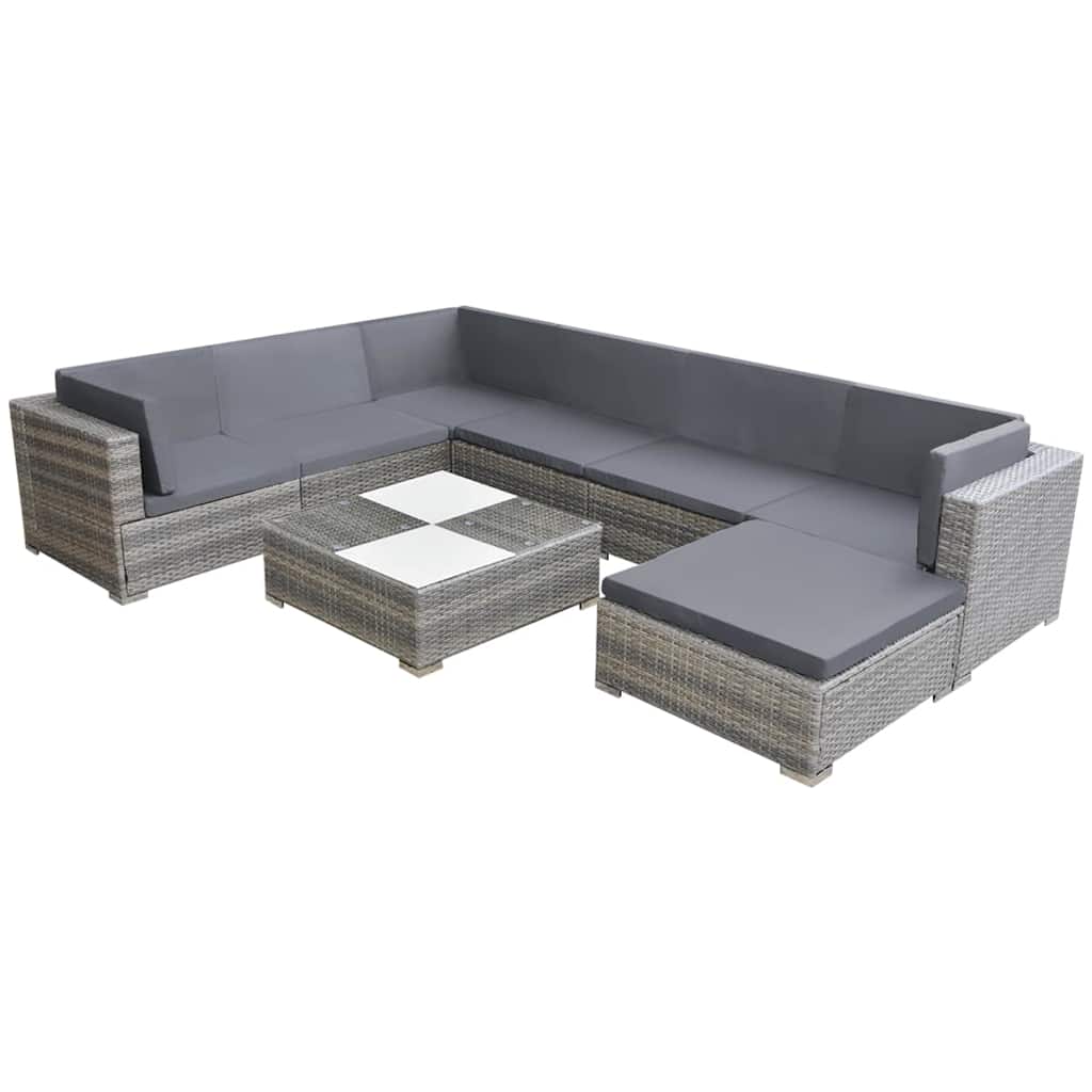 vidaXL 8 Piece Garden Lounge Set with Cushions Poly Rattan Grey vidaxl sa