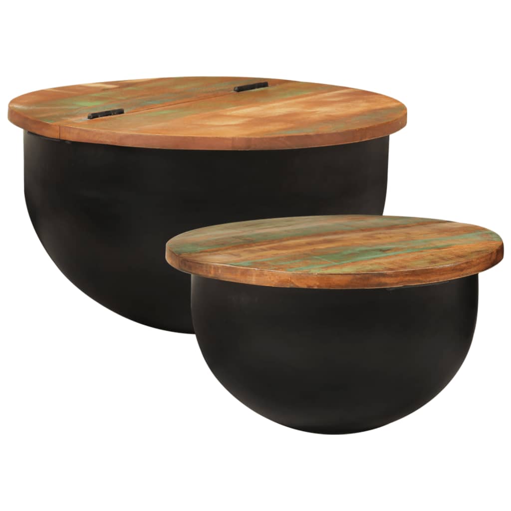 vidaXL 2 Piece Coffee Table Set Black Solid Wood Reclaimed