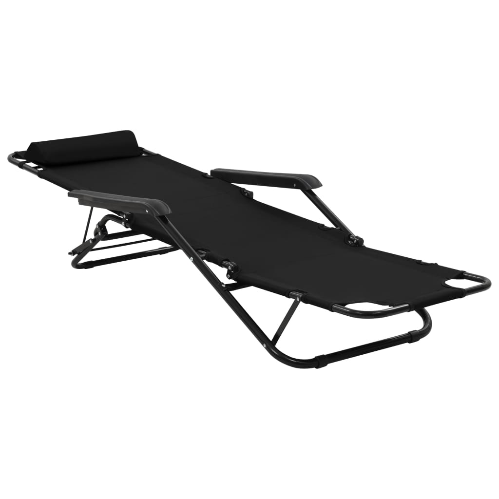 vidaXL Folding Sun Loungers 2 pcs with Footrests Steel Black