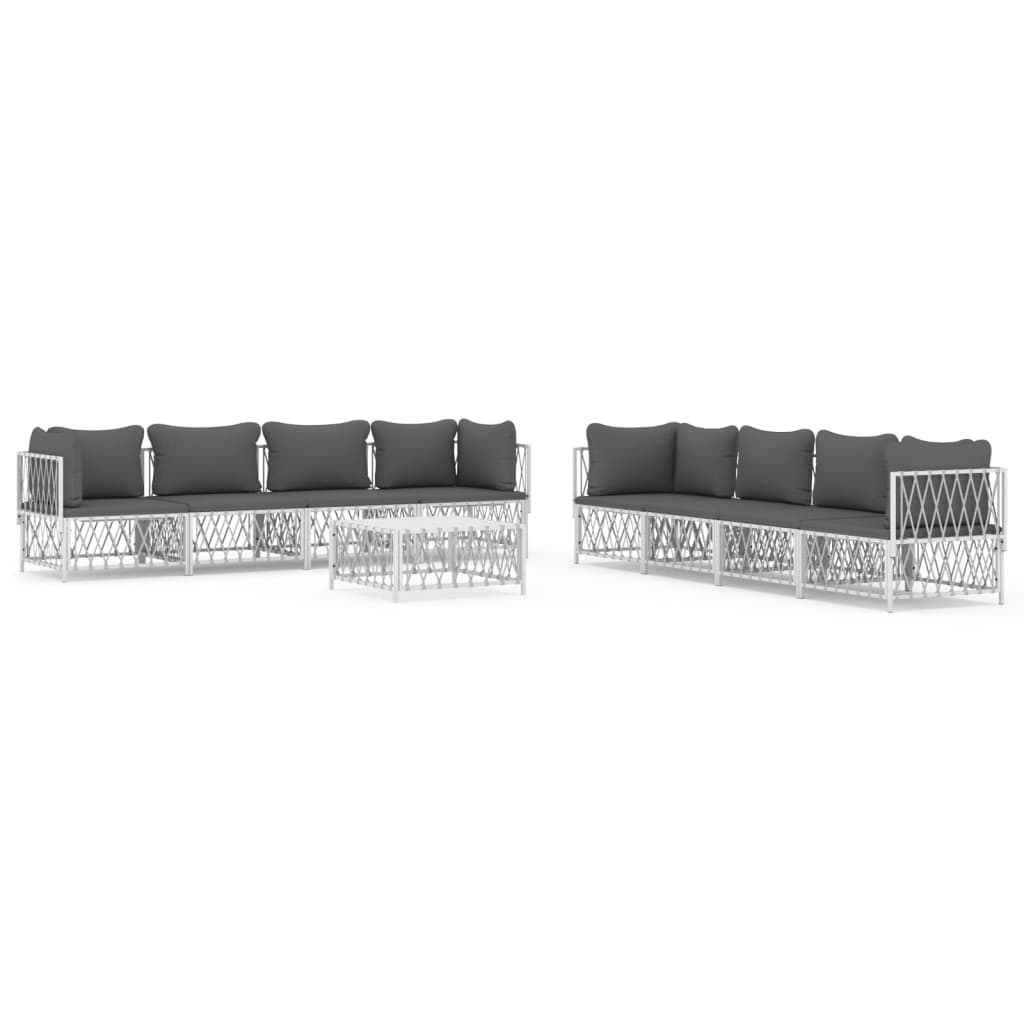 vidaXL 9 Piece Garden Lounge Set with Cushions White Steel