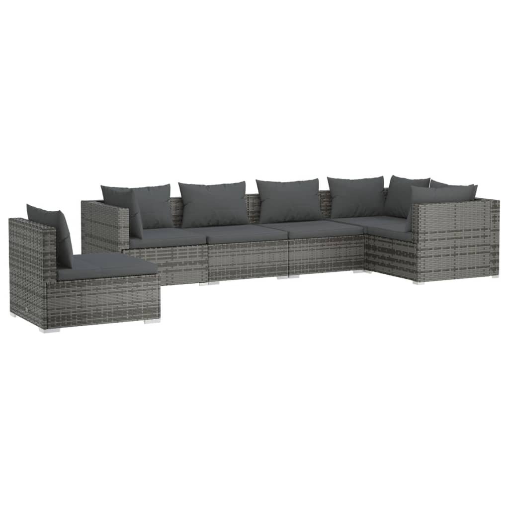 vidaXL 6 Piece Garden Lounge Set with Cushions Poly Rattan Grey vidaXL.sa