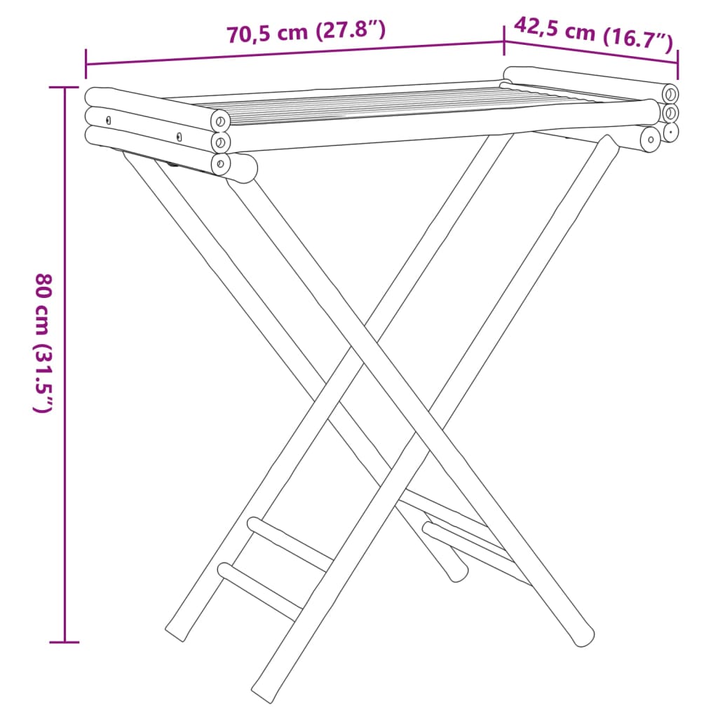 vidaXL Folding Tray Table 70.5x42.5x80 cm Bamboo