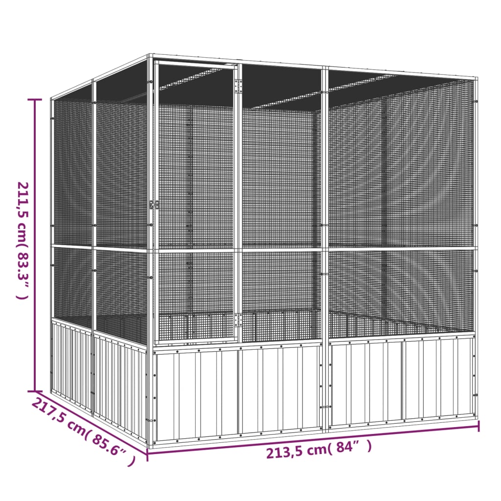 vidaXL Bird Cage Grey 213.5x217.5x211.5 cm Galvanised Steel