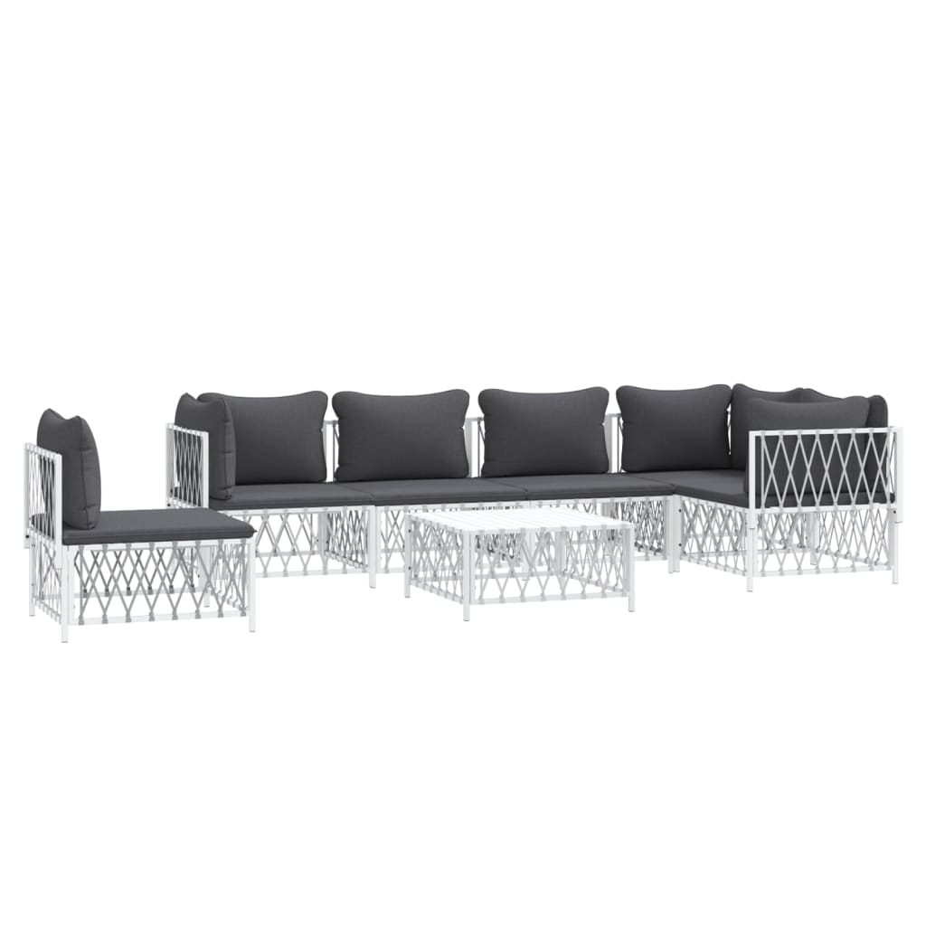 vidaXL 7 Piece Garden Lounge Set with Cushions White Steel