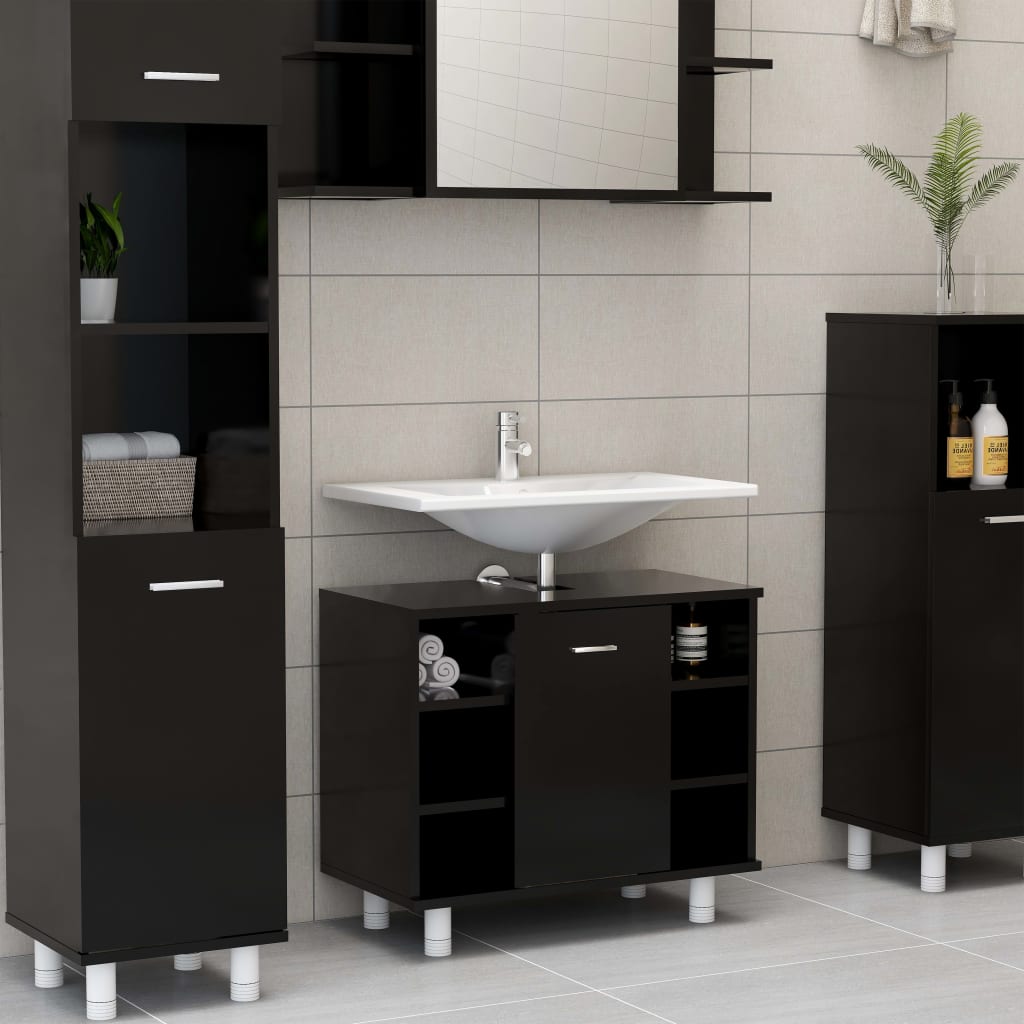 vidaXL 4 Piece Bathroom Furniture Set Black Engineered Wood