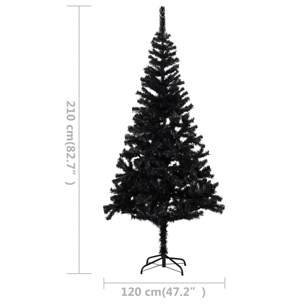 vidaXL Artificial Pre-lit Christmas Tree with Stand Black 210 cm PVC