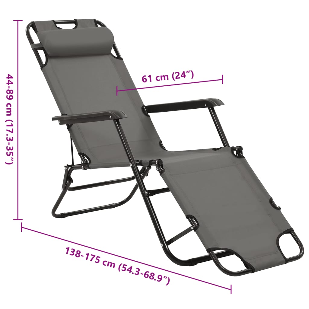 vidaXL Folding Sun Loungers 2 pcs with Footrests Steel Grey