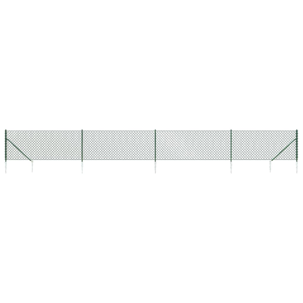 vidaXL Chain Link Fence with Spike Anchors Green 0.8x10 m