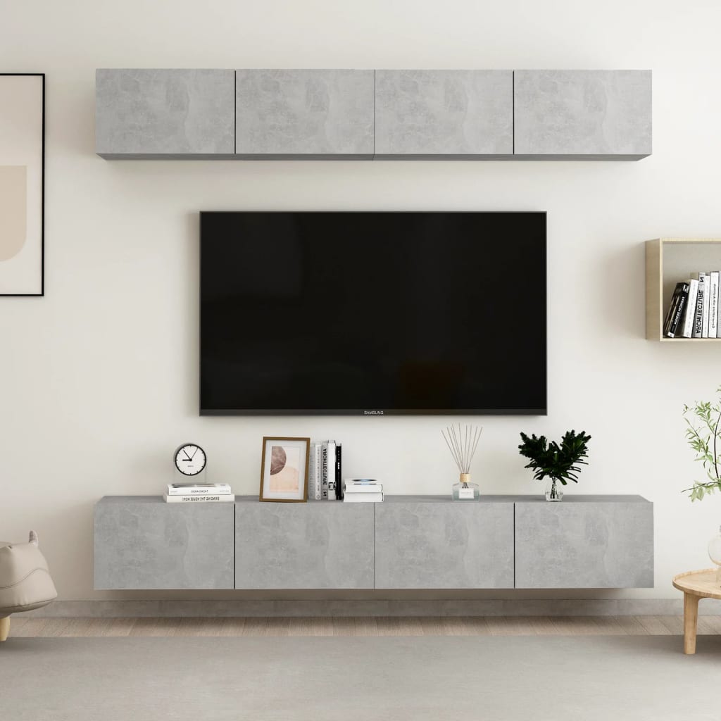 vidaXL TV Cabinets 4 pcs Concrete Grey 100x30x30 cm Engineered Wood