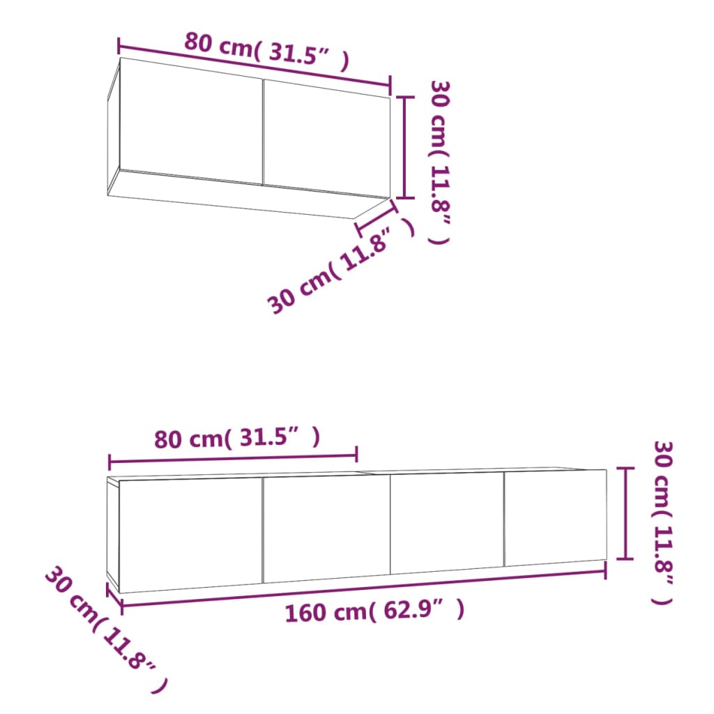 vidaXL 3 Piece TV Cabinet Set White Engineered Wood