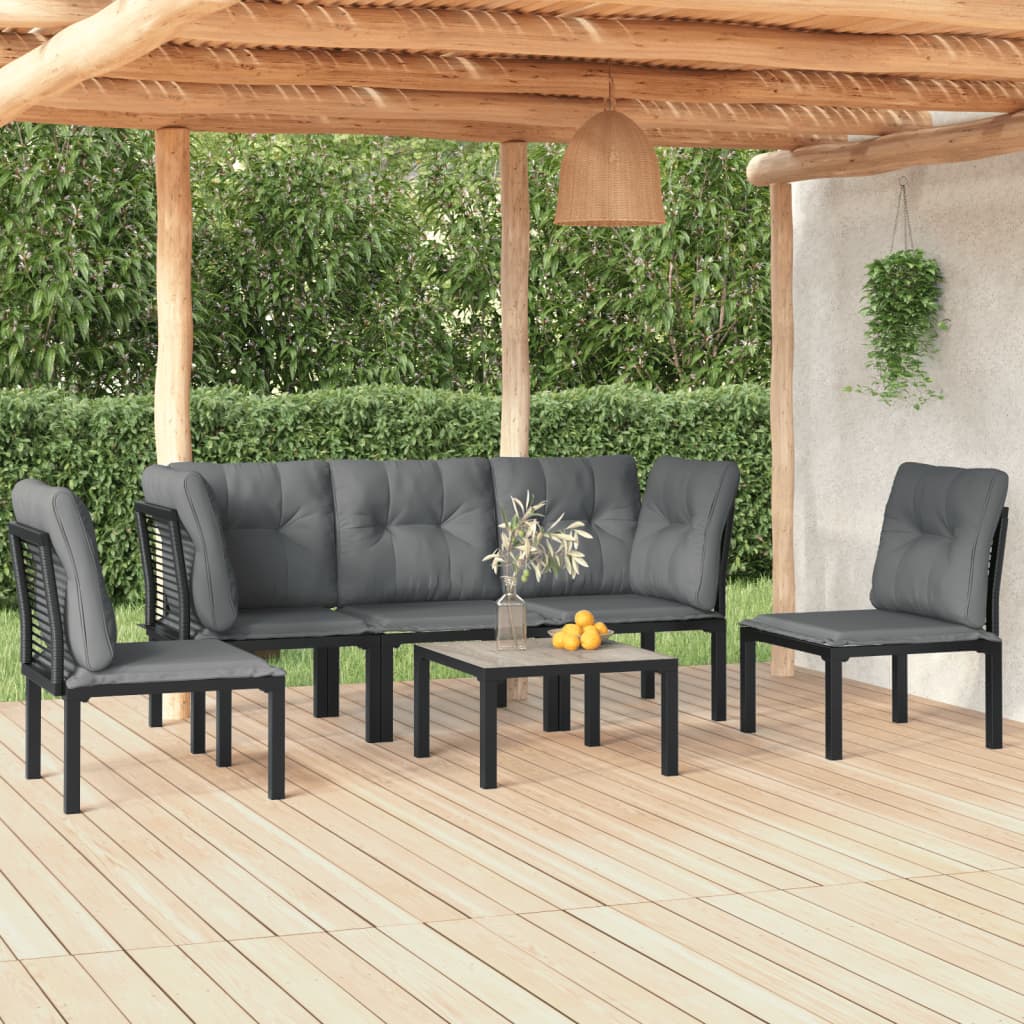 vidaXL 6 Piece Garden Lounge Set Black and Grey Poly Rattan