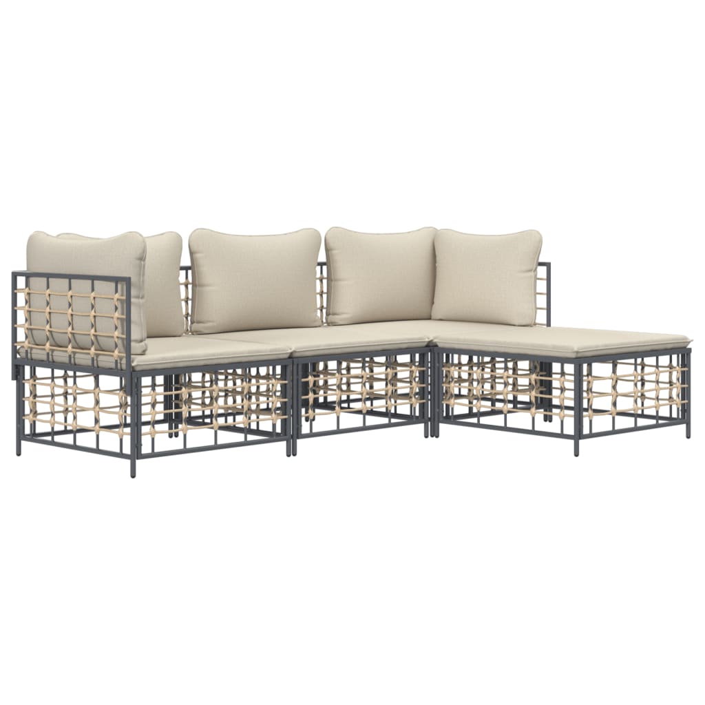 vidaXL 4 Piece Garden Lounge Set with Cushions Anthracite Poly Rattan