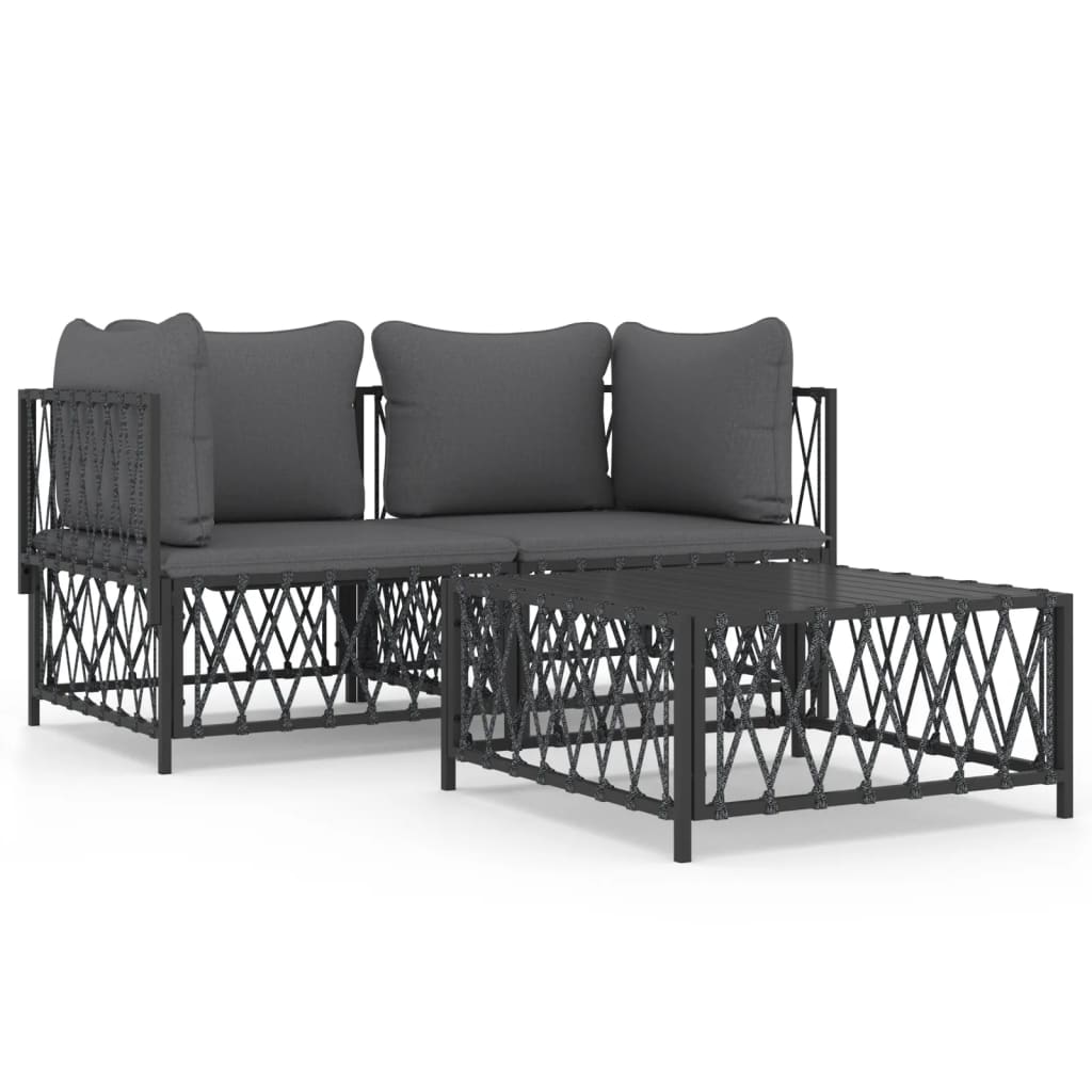 vidaXL 3 Piece Garden Lounge Set with Cushions Anthracite Steel