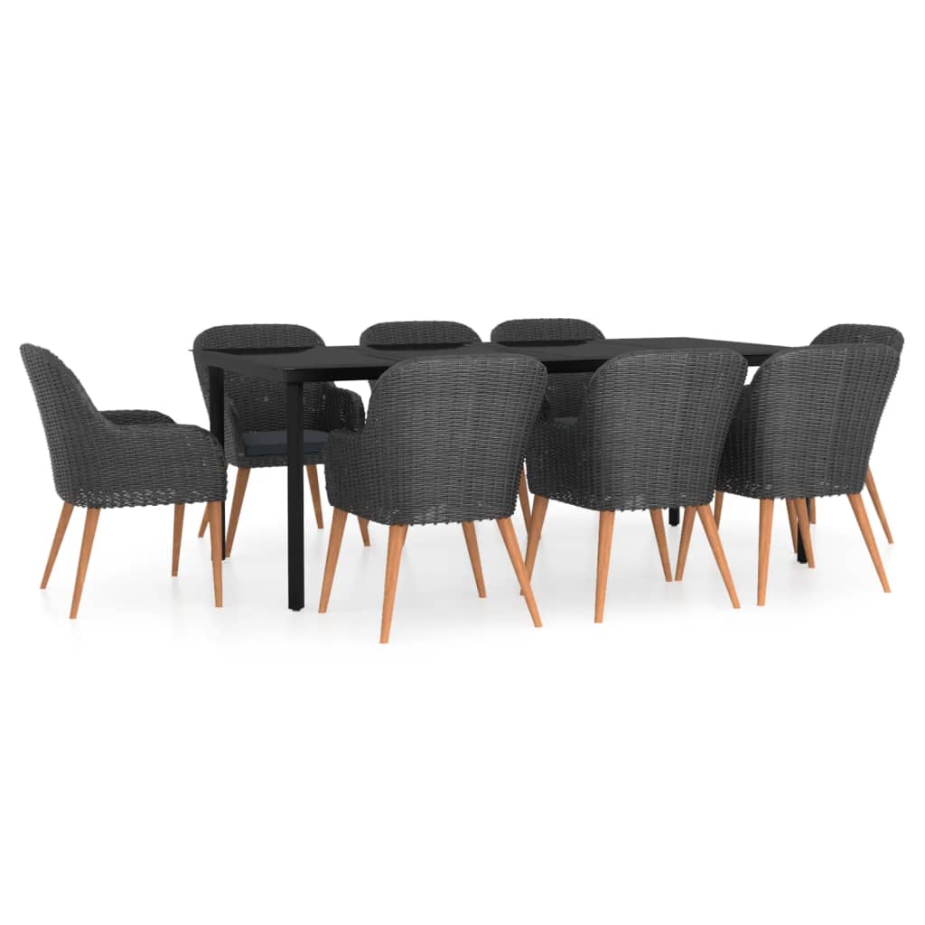 vidaXL 9 Piece Garden Dining Set with Cushions Black