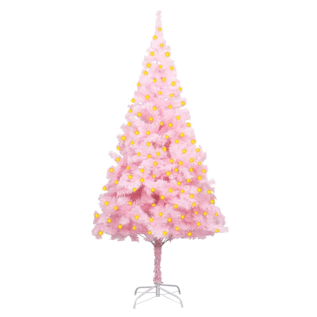 vidaXL Artificial Pre-lit Christmas Tree with Stand Pink 180 cm PVC