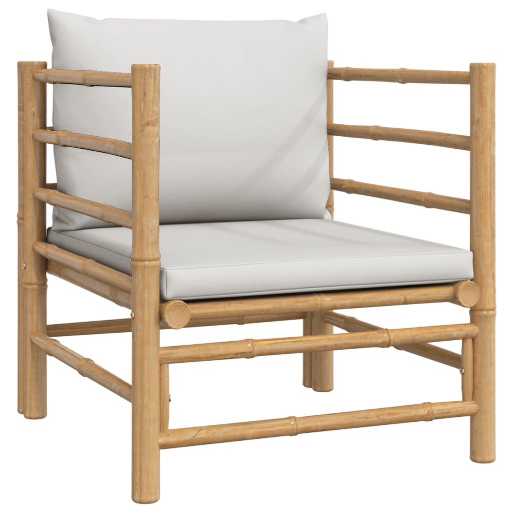 vidaXL Garden Sofa with Light Grey Cushions Bamboo