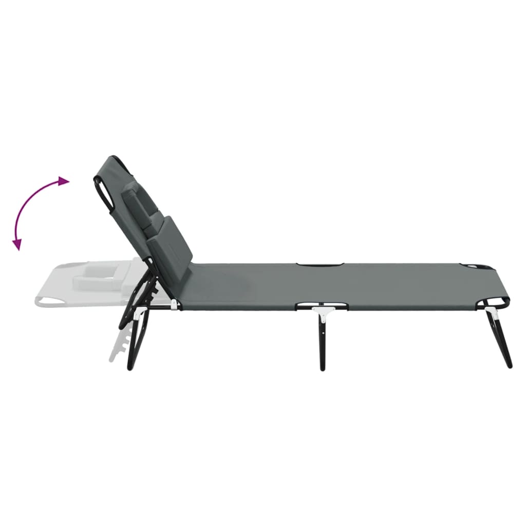 vidaXL Folding Sun Lounger Grey Oxford Fabric&Powder-coated Steel