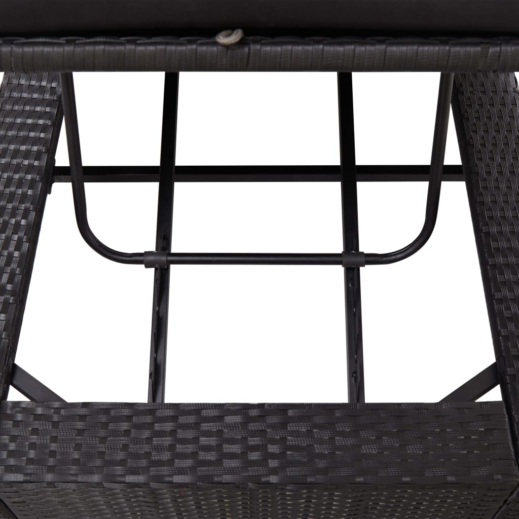 vidaXL Sunbed with Cushion Black Poly Rattan