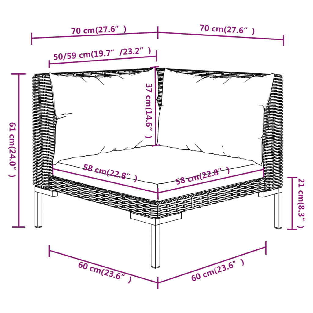 vidaXL 9 Piece Garden Lounge Set with Cushions Poly Rattan Dark Grey