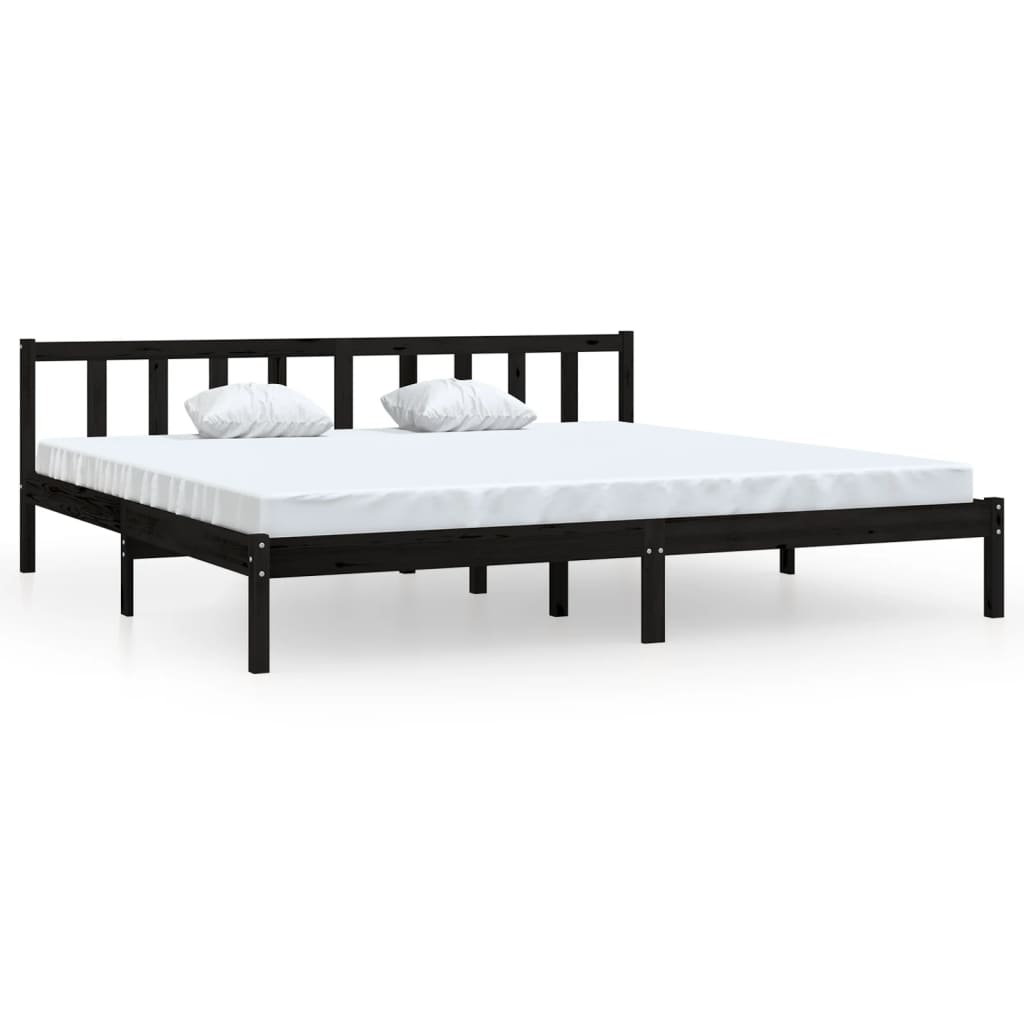 vidaXL Bed Frame without Mattress Black Solid Wood Super King Size